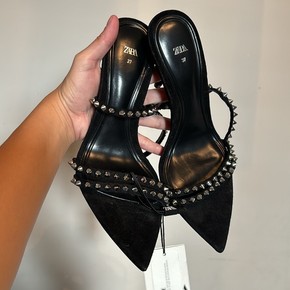 NWT Zara black studded heels 37 - Picture 1 of 7